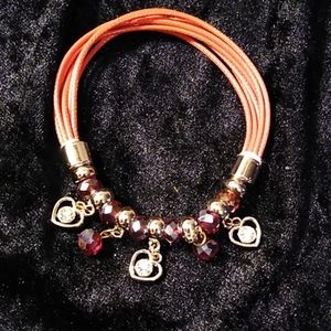 Bracelet Silver Red Beaded Rhinestones Stretch